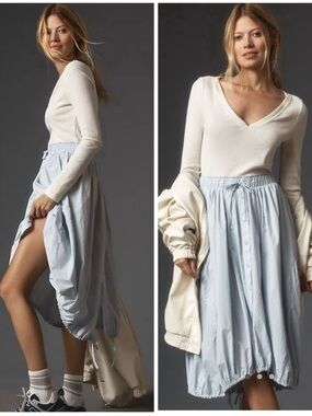 Anthropologie Pale Blue Button-Front Midi Skirt